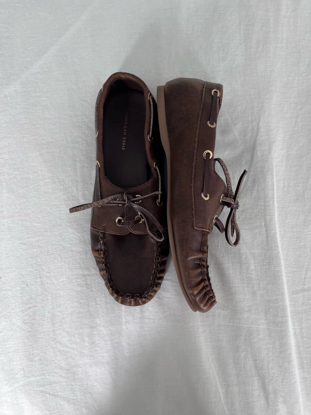 Vintage American Eagle Brown Leather Boat Shoes Size 7